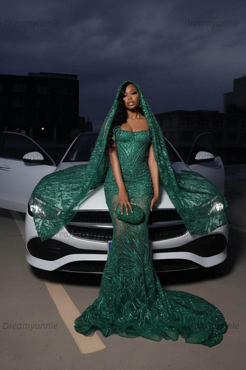 Strapless Silver Prom Dress Sequined Tulle Mermaid Formal Evening Dress