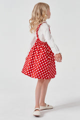 Red Polka Dots Long Sleeve Cute Neck Girl Dress & Top