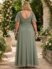 Chiffon A-Line Mother of the Bride Dress with Beading and Flutter Sleeves