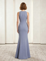 Satin Mermaid Evening Dress with High Neck and 3D Flowers
