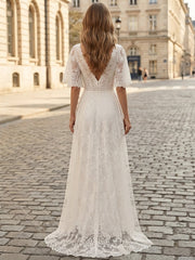 Satin Wide-Leg Evening Jumpsuit with V-Neck and Lace Overlay