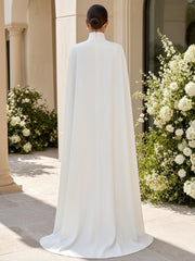 Satin Evening Dress with High Neck and Floor-Length Cape