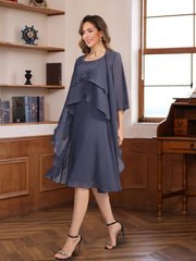 Knee Length A Line Scoop Mother of the Bride & Groom Dresses with Beaded Jacket and Ruffles
