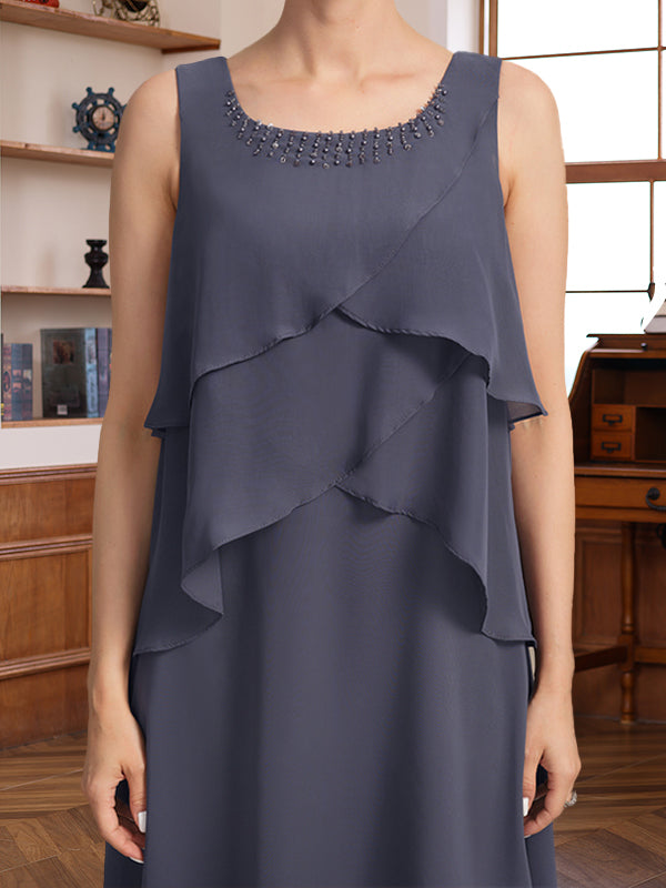 Knee Length A Line Scoop Mother of the Bride & Groom Dresses with Beaded Jacket and Ruffles