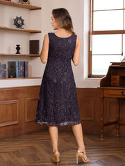 Knee Length A Line Mother of the Bride & Groom Dresses with Scoop Neck Jacket Lace Appliques and Sequins