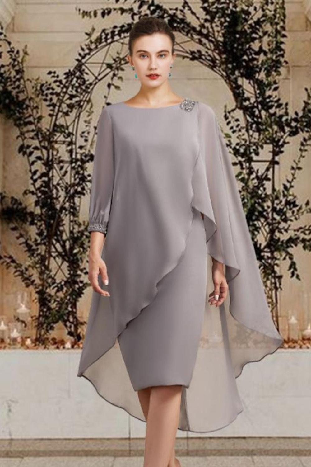 Knee Length Mother of the Bride Sheath Column Jewel Neck Dresses