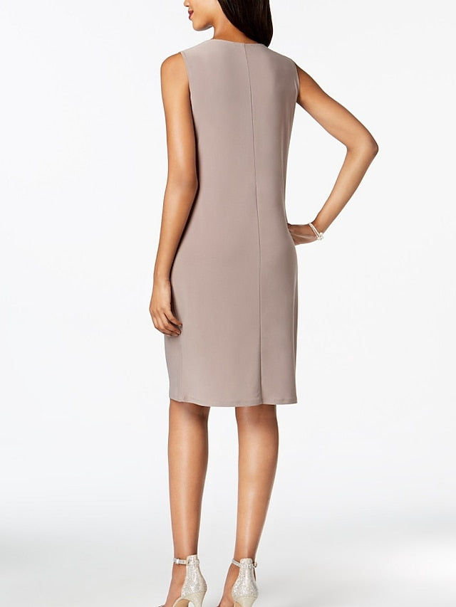 Knee Length Mother of the Bride Sheath Column Jewel Neck Dresses