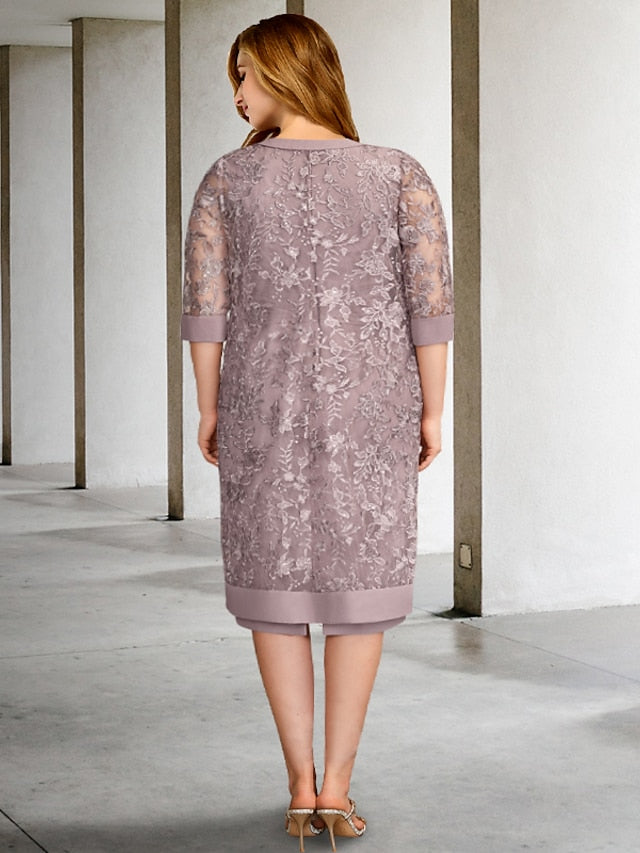 Knee Length Mother of the Bride Sheath Column Jewel Neck Dresses