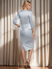 Knee Length Mother of the Bride V Keck Sheath Column Dresses with Lace