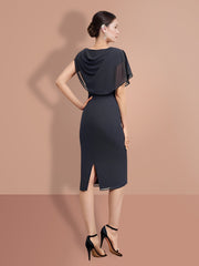 Knee Length Short Sleeve Sheath Column Dresses for the Mother of the Bride