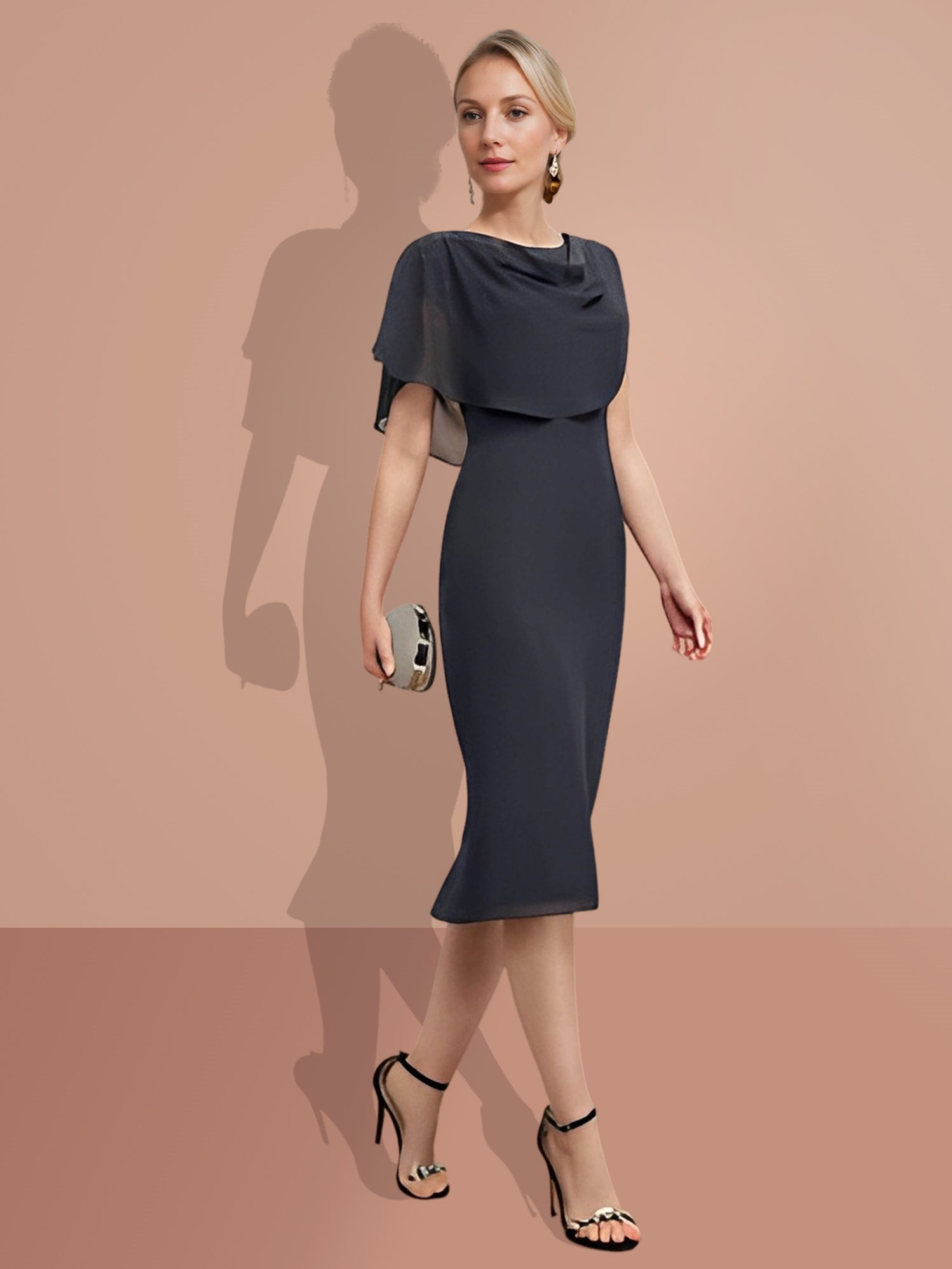 Knee Length Short Sleeve Sheath Column Dresses for the Mother of the Bride