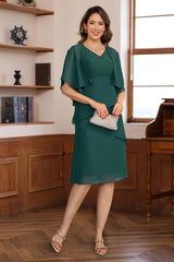 Knee Length V Neck A Line Dresses for Mothers of the Bride & Groom Featuring a Jacket with Sequins