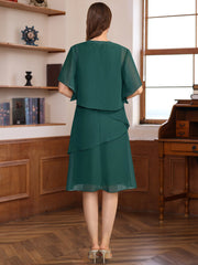 Knee Length V Neck A Line Dresses for Mothers of the Bride & Groom Featuring a Jacket with Sequins