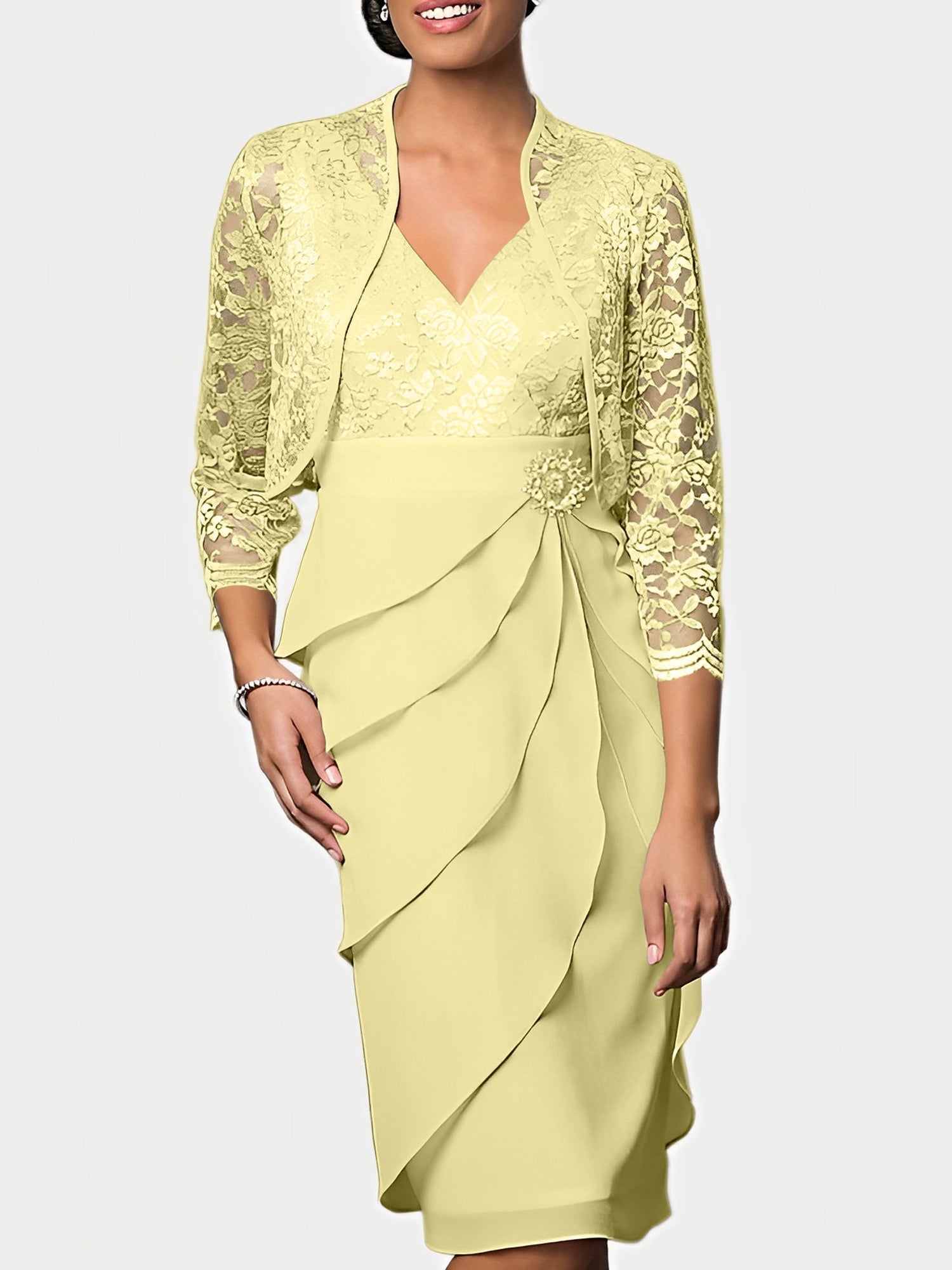 Knee Length V Neck Sheath Mother of the Bride Column Dresses