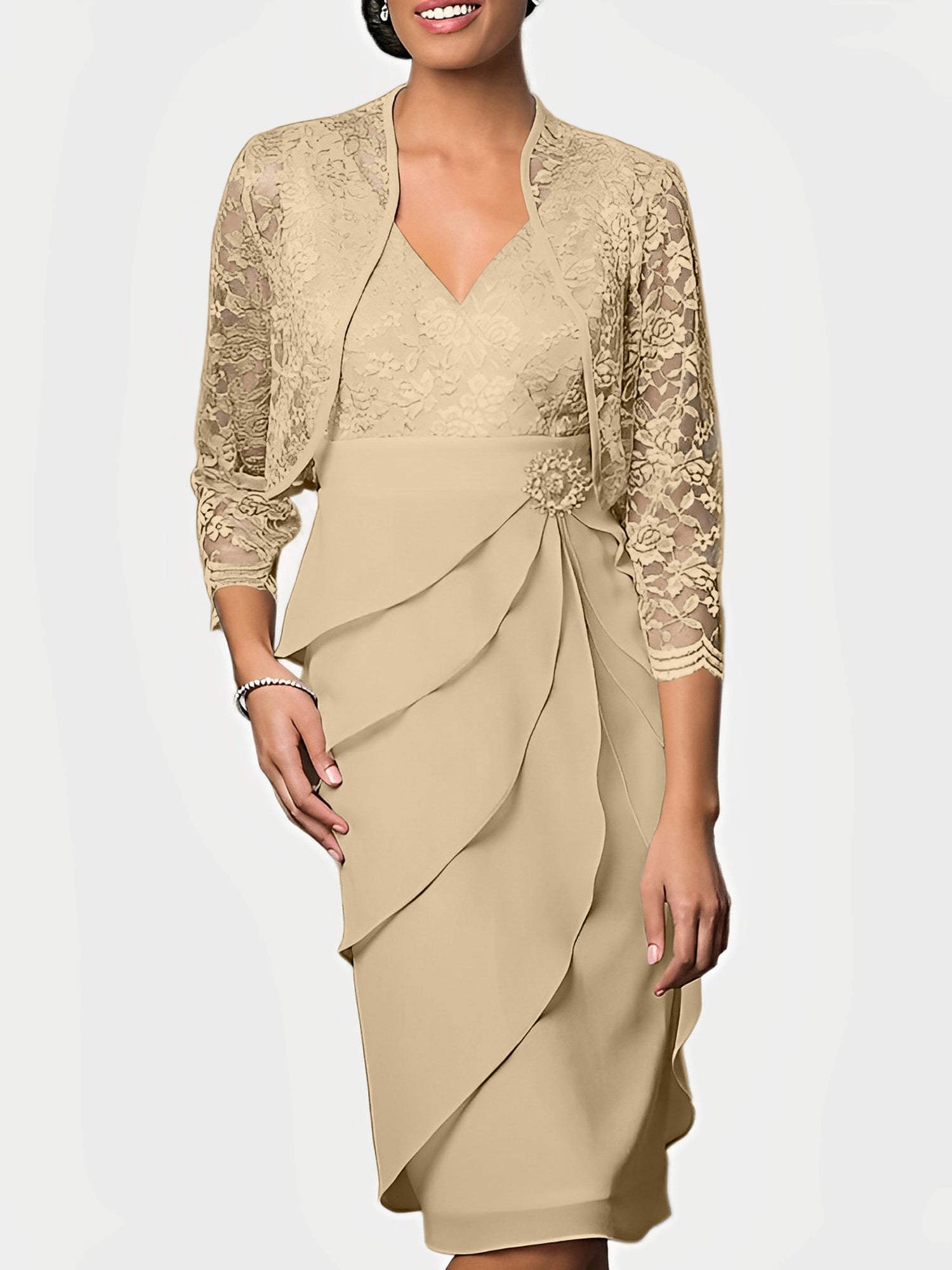 Knee Length V Neck Sheath Mother of the Bride Column Dresses