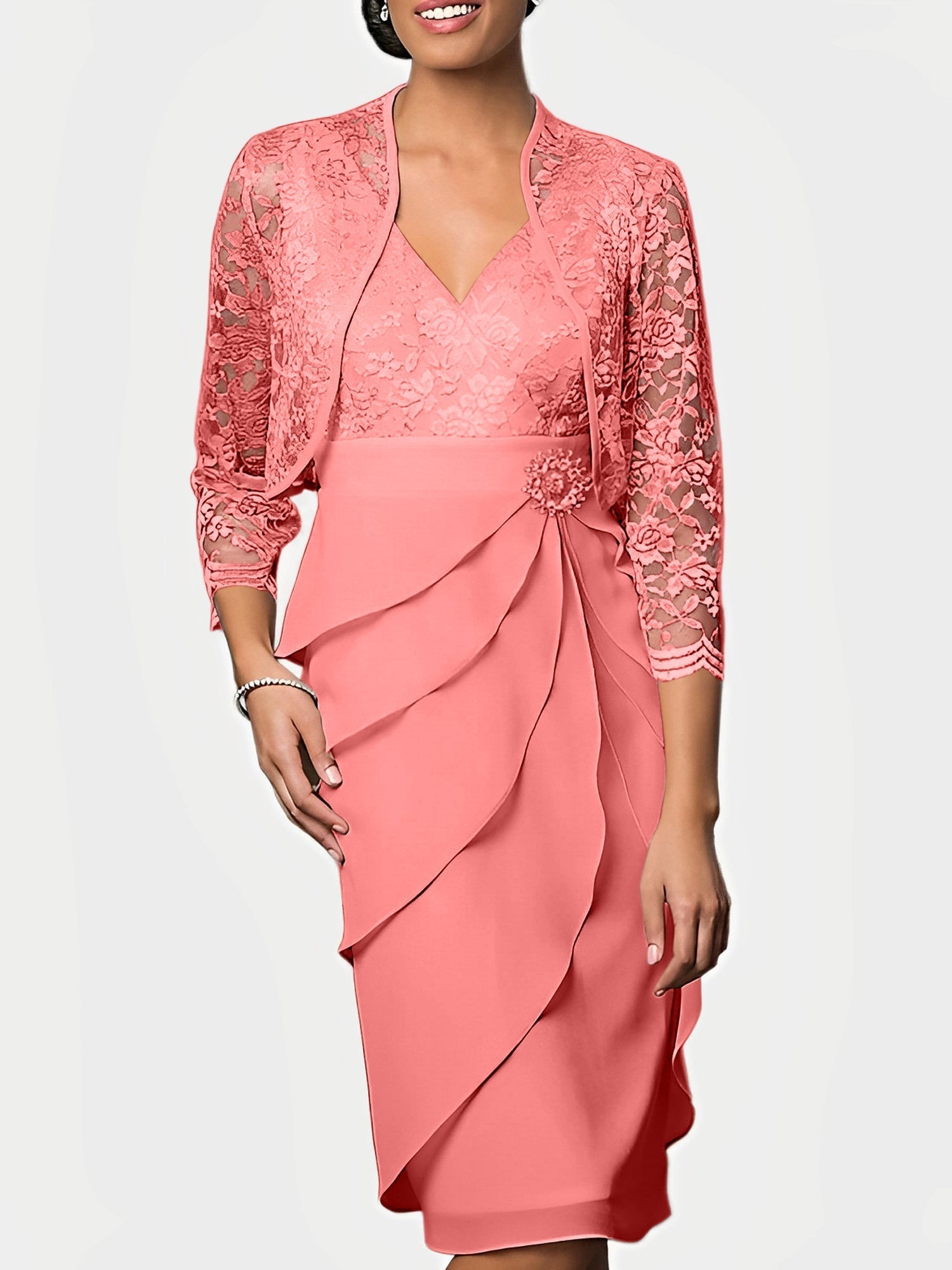 Knee Length V Neck Sheath Mother of the Bride Column Dresses