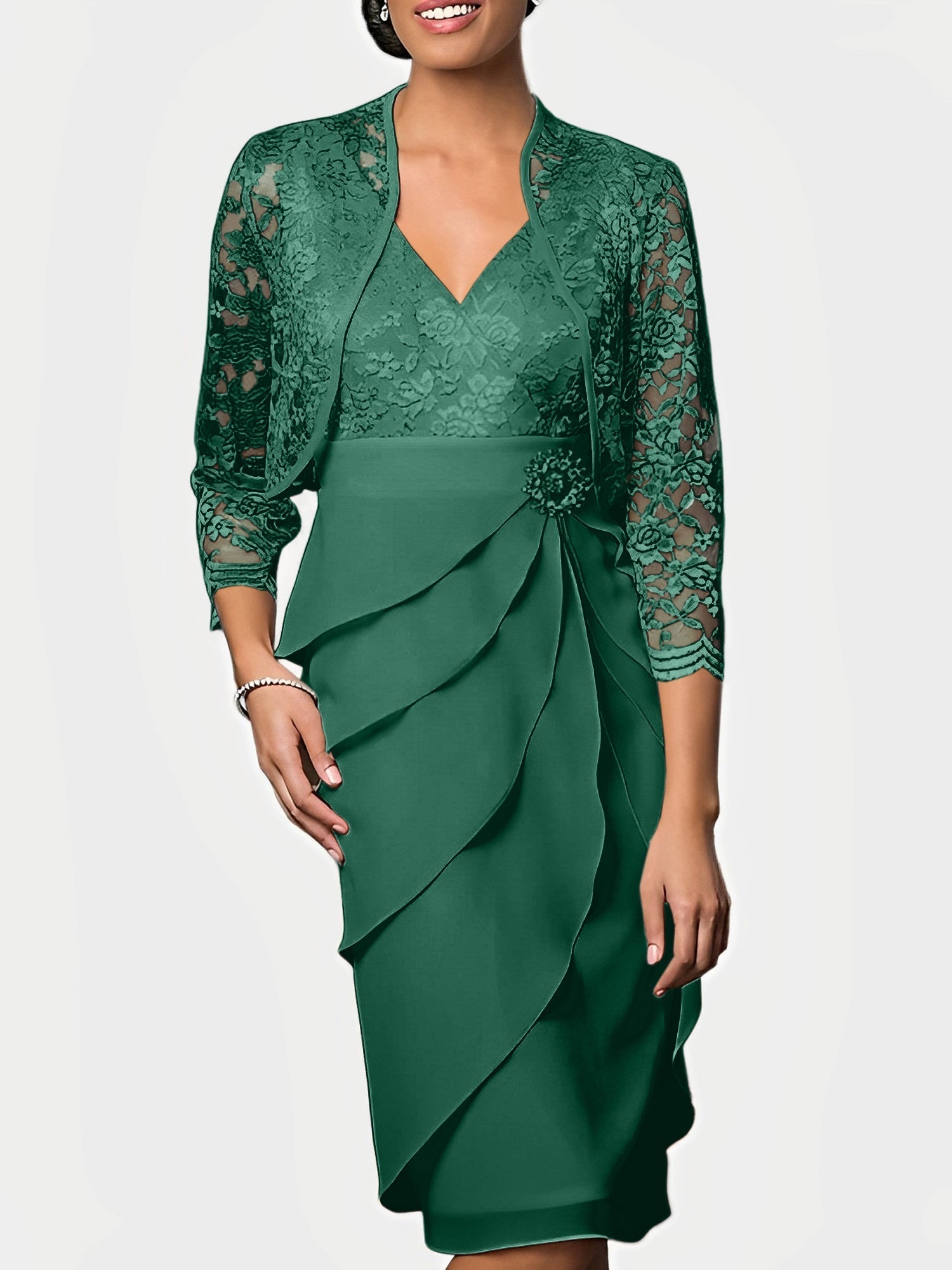 Knee Length V Neck Sheath Mother of the Bride Column Dresses