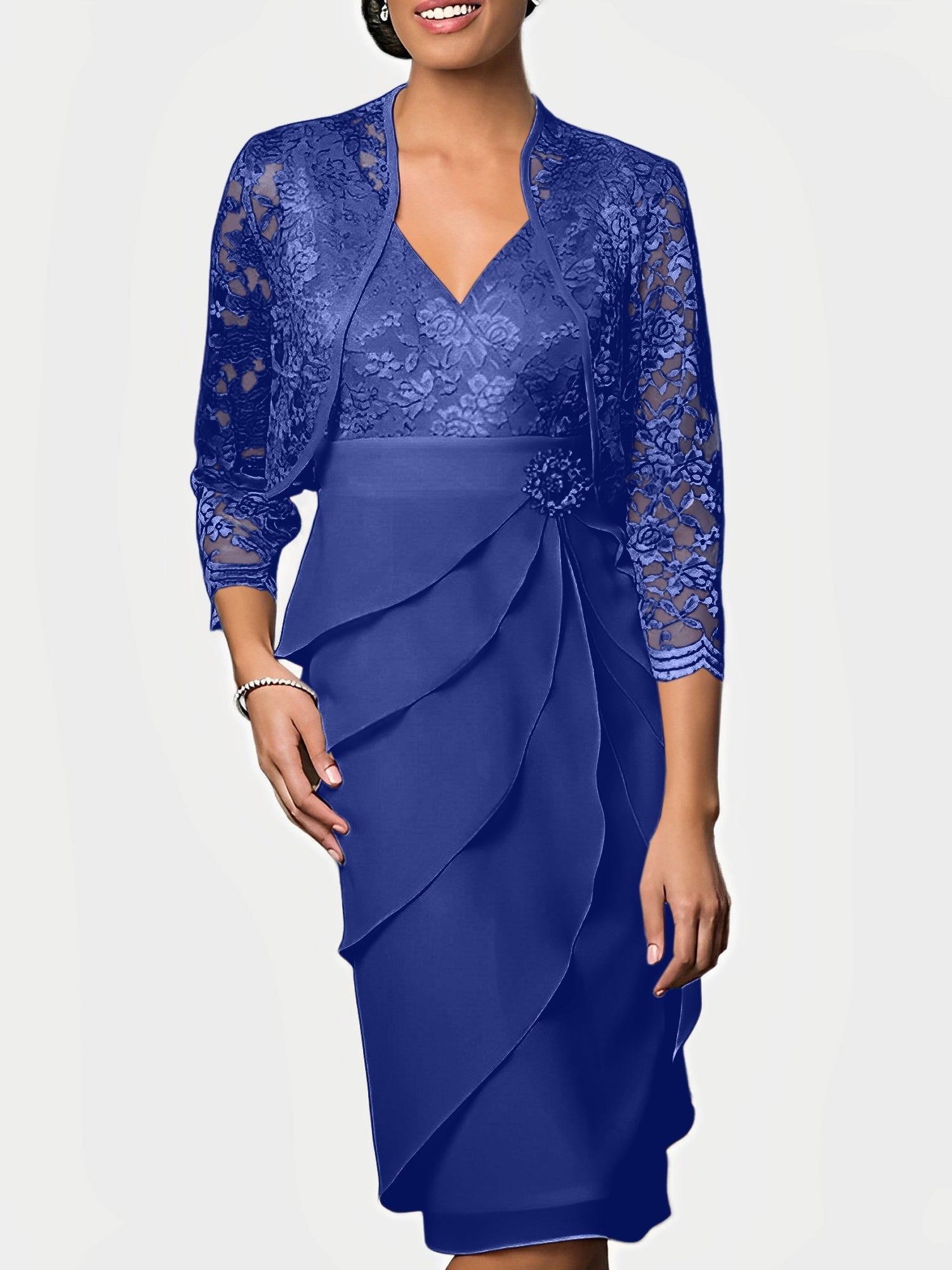 Knee Length V Neck Sheath Mother of the Bride Column Dresses