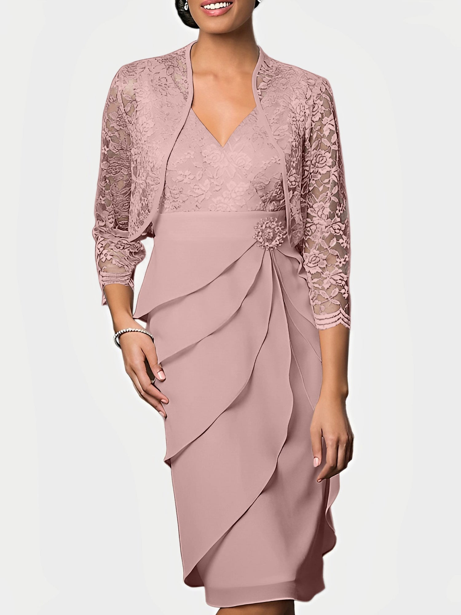 Knee Length V Neck Sheath Mother of the Bride Column Dresses