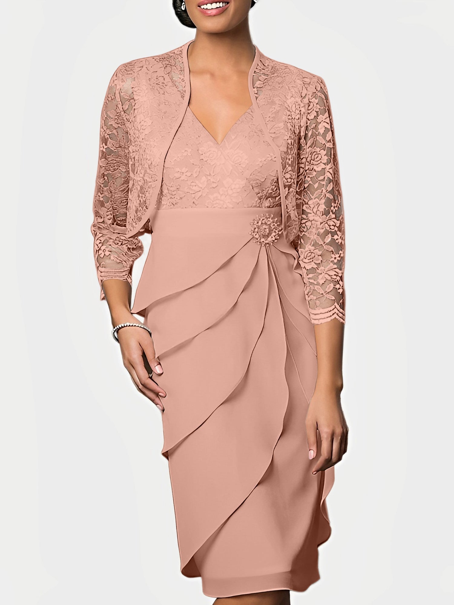 Knee Length V Neck Sheath Mother of the Bride Column Dresses
