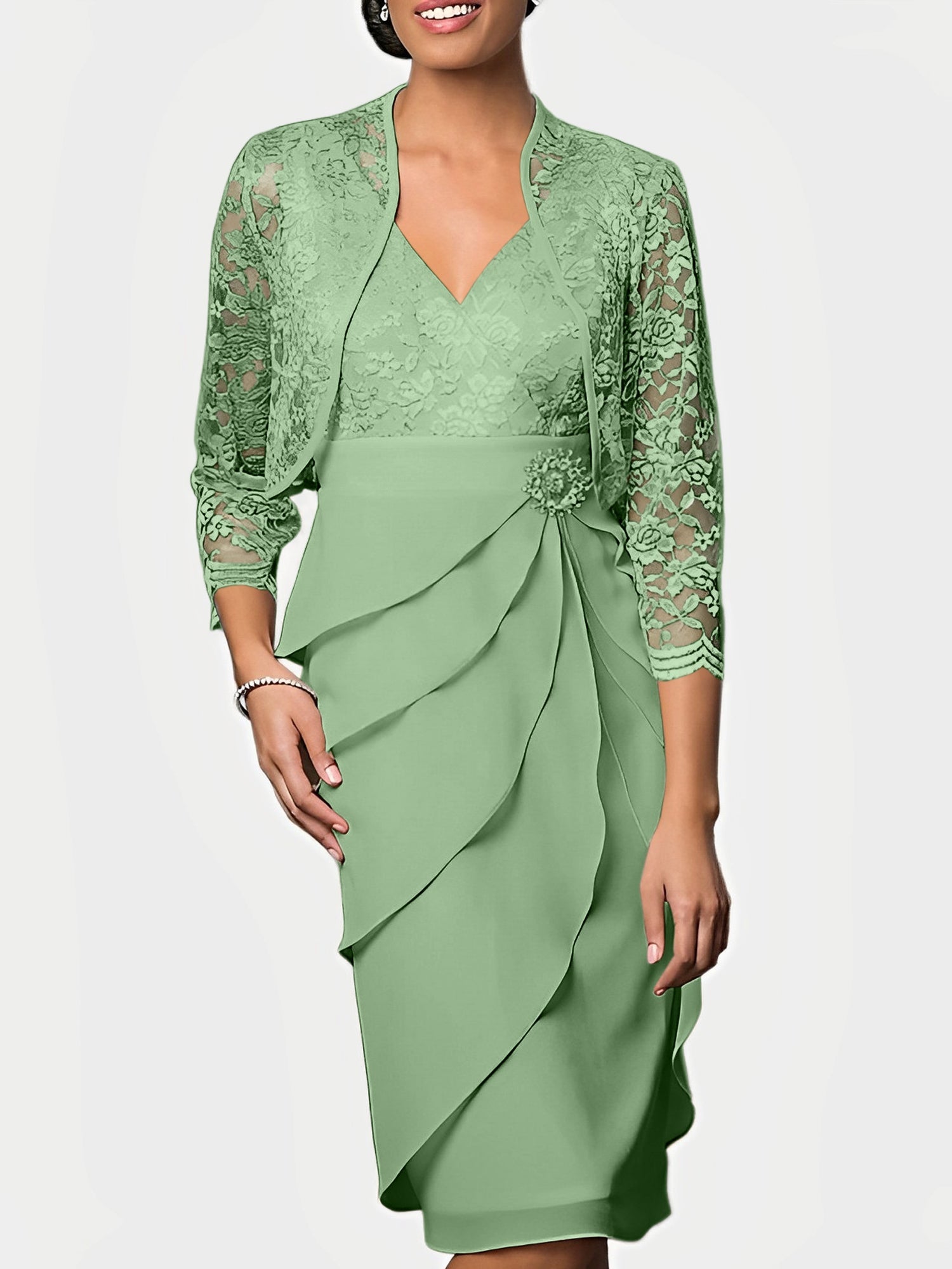 Knee Length V Neck Sheath Mother of the Bride Column Dresses