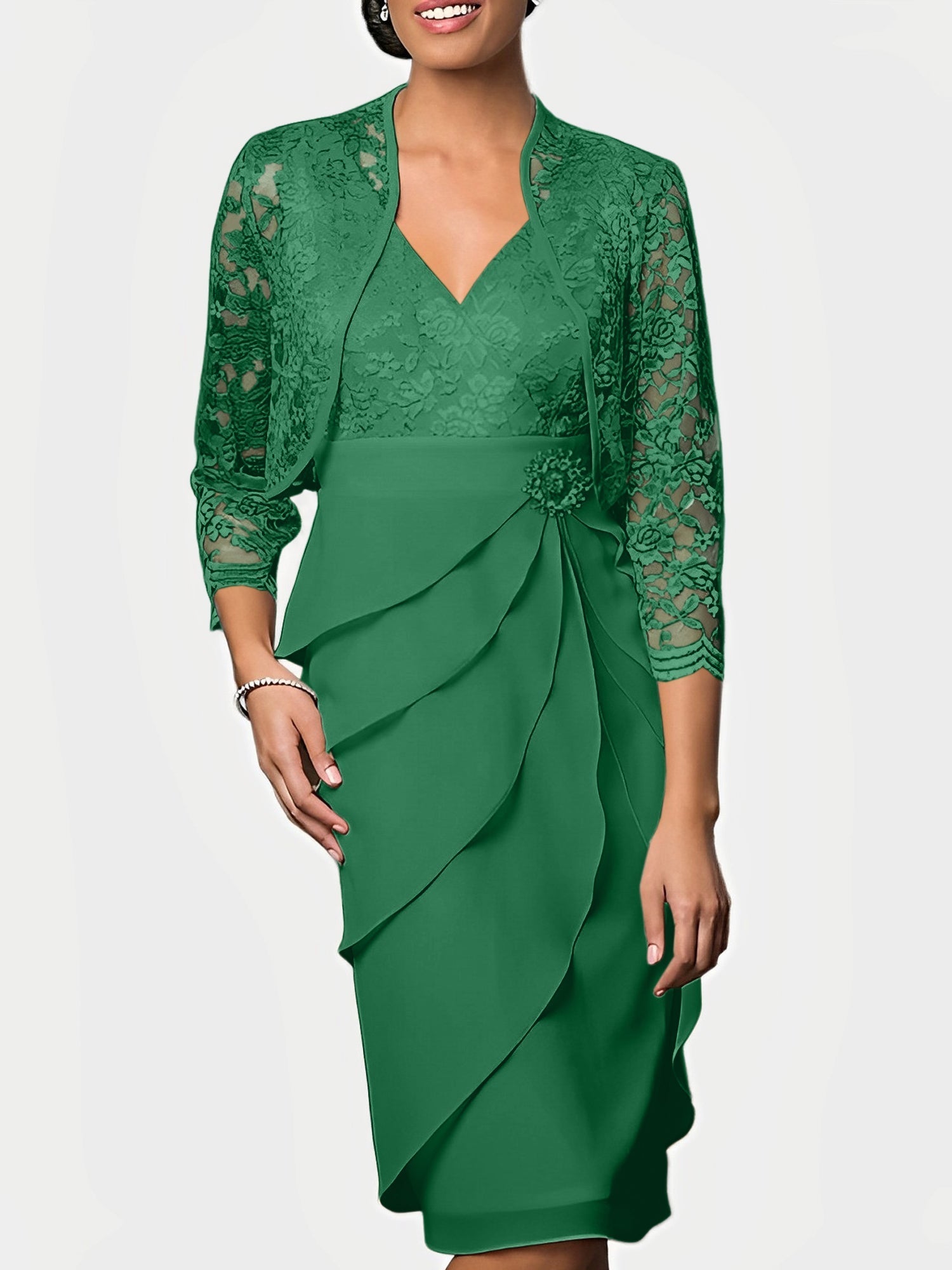 Knee Length V Neck Sheath Mother of the Bride Column Dresses