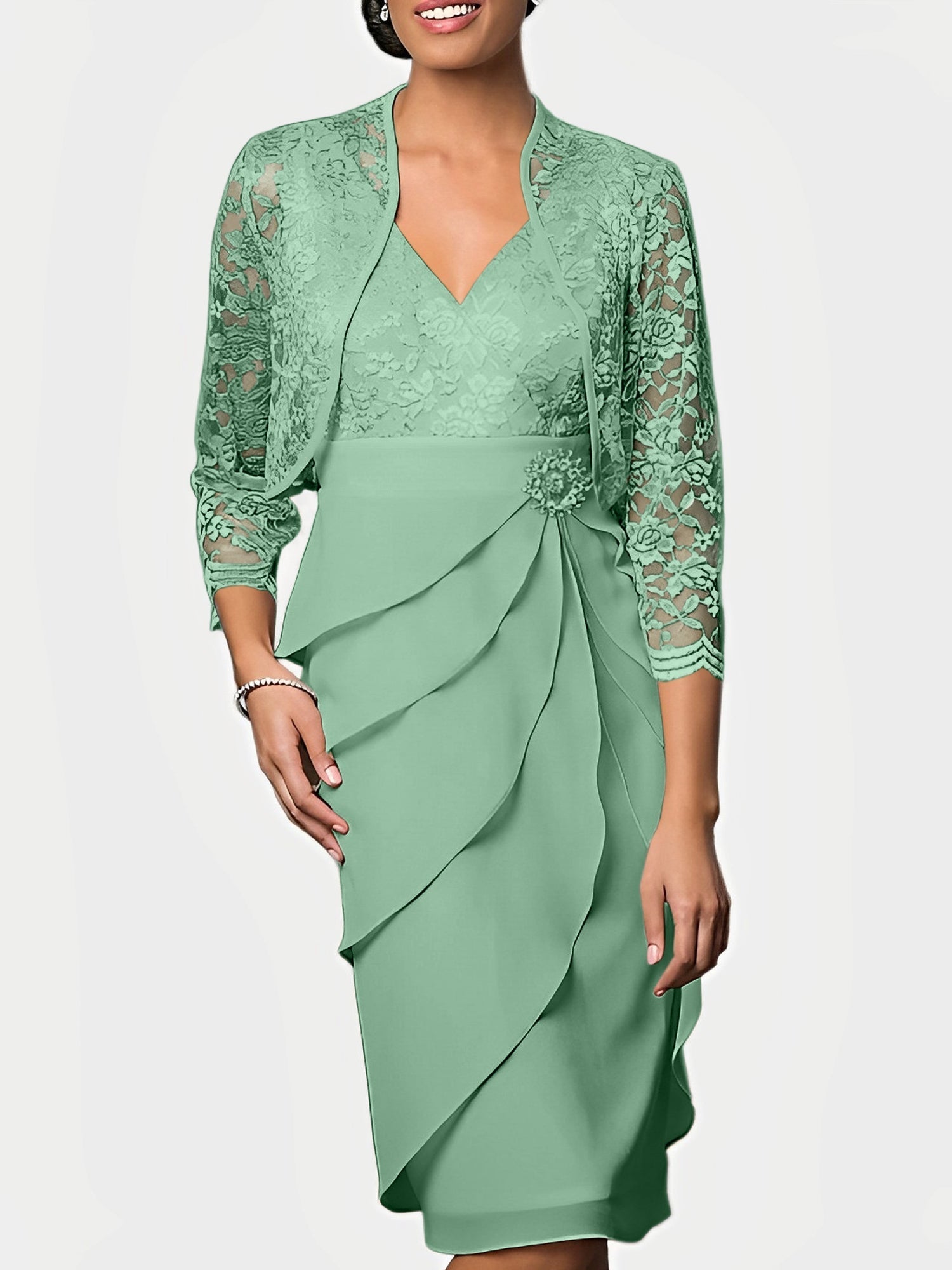 Knee Length V Neck Sheath Mother of the Bride Column Dresses