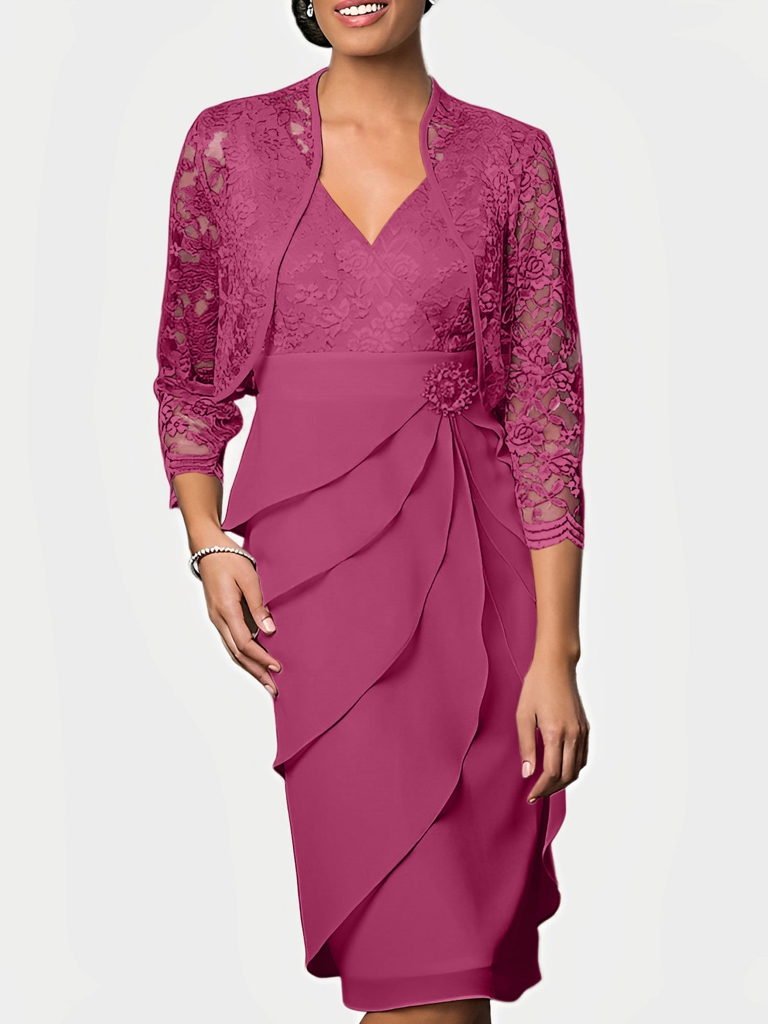 Knee Length V Neck Sheath Mother of the Bride Column Dresses