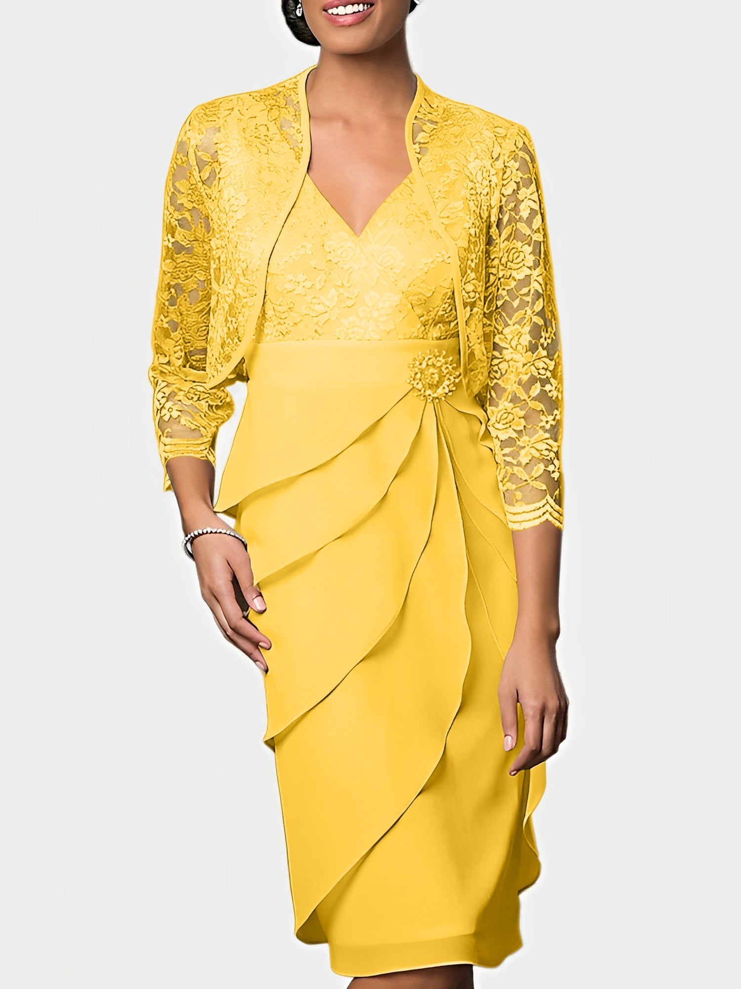 Knee Length V Neck Sheath Mother of the Bride Column Dresses