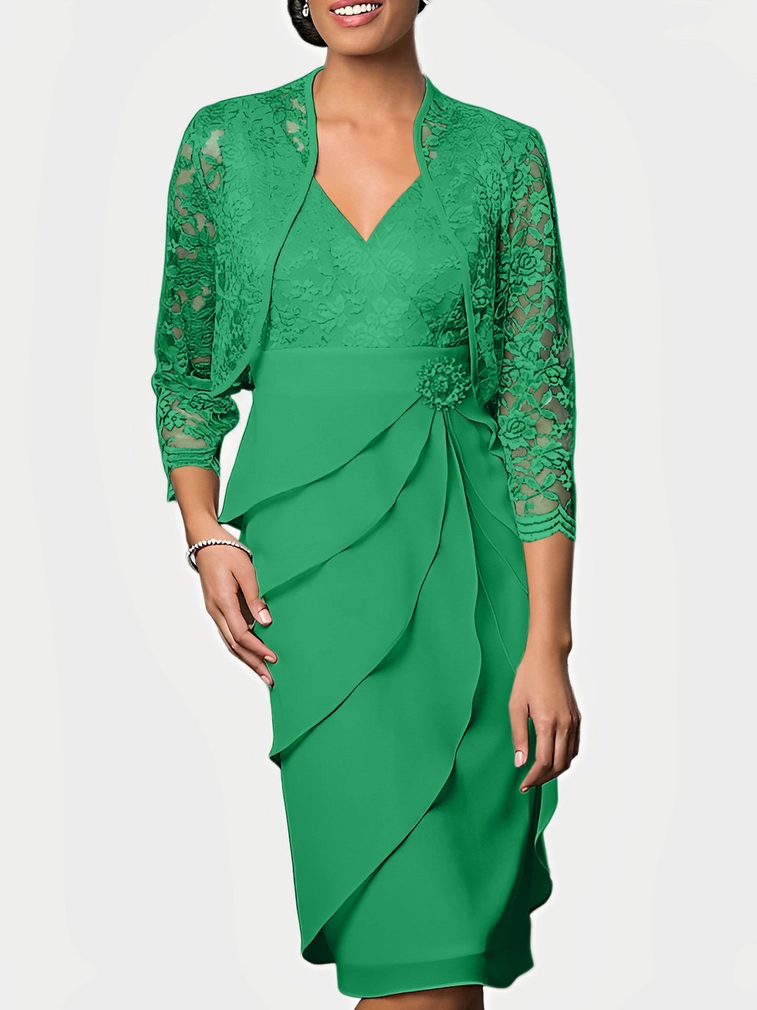 Knee Length V Neck Sheath Mother of the Bride Column Dresses