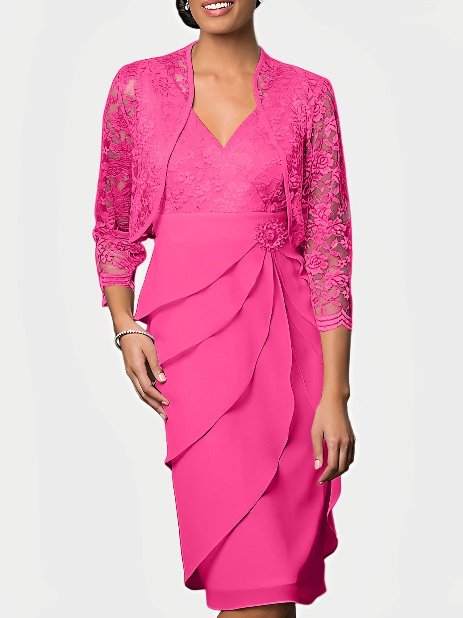 Knee Length V Neck Sheath Mother of the Bride Column Dresses