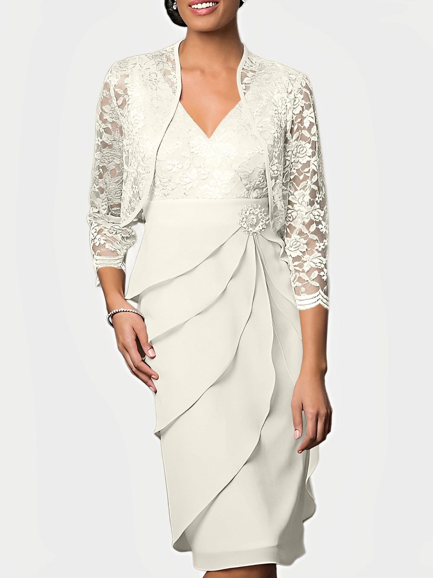 Knee Length V Neck Sheath Mother of the Bride Column Dresses