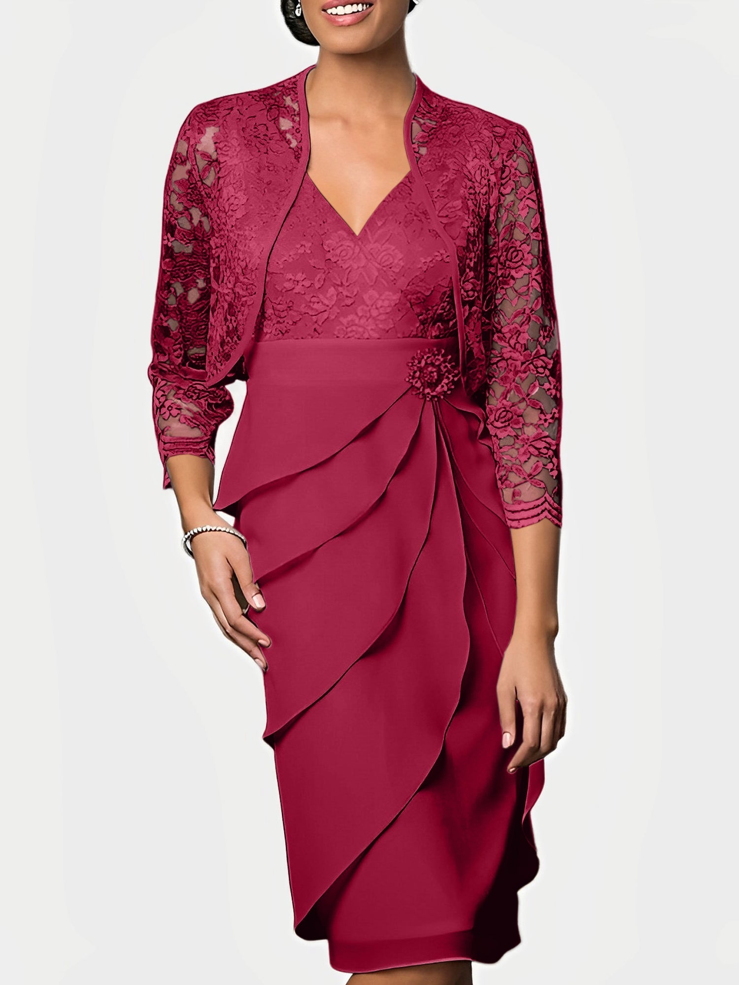Knee Length V Neck Sheath Mother of the Bride Column Dresses