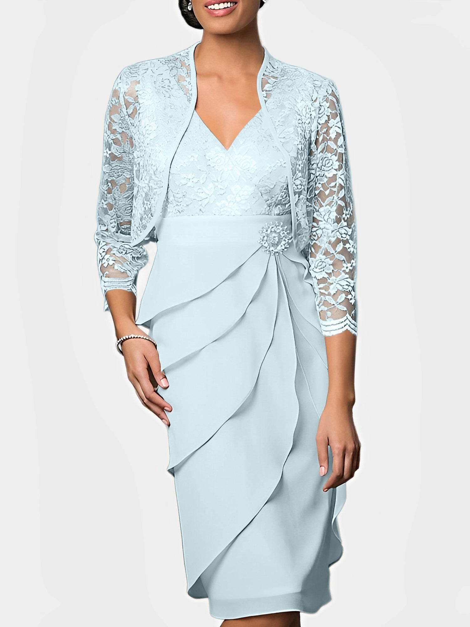Knee Length V Neck Sheath Mother of the Bride Column Dresses