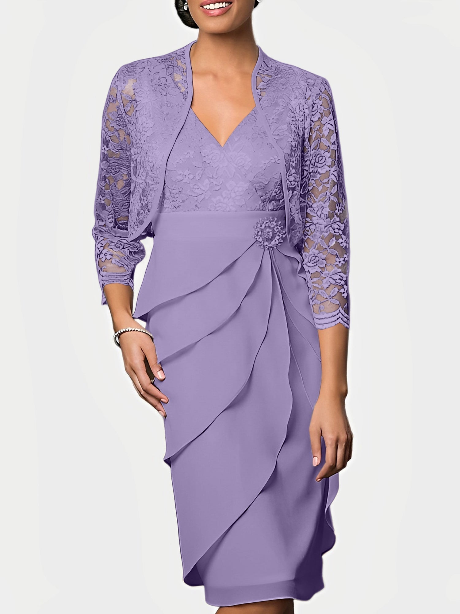 Knee Length V Neck Sheath Mother of the Bride Column Dresses