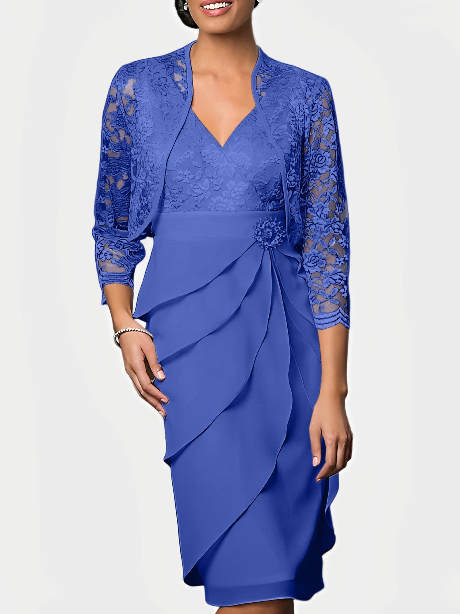 Knee Length V Neck Sheath Mother of the Bride Column Dresses
