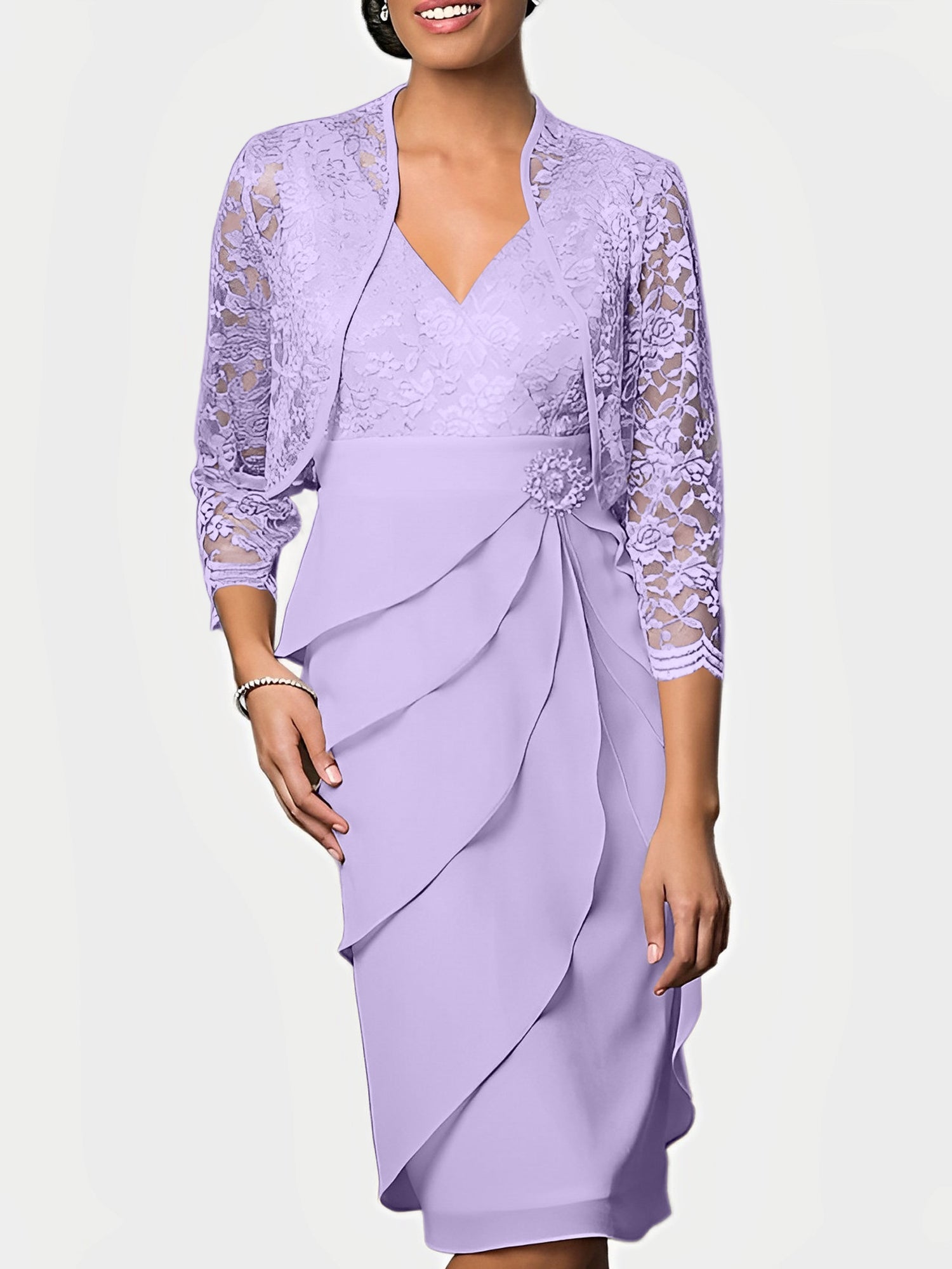 Knee Length V Neck Sheath Mother of the Bride Column Dresses