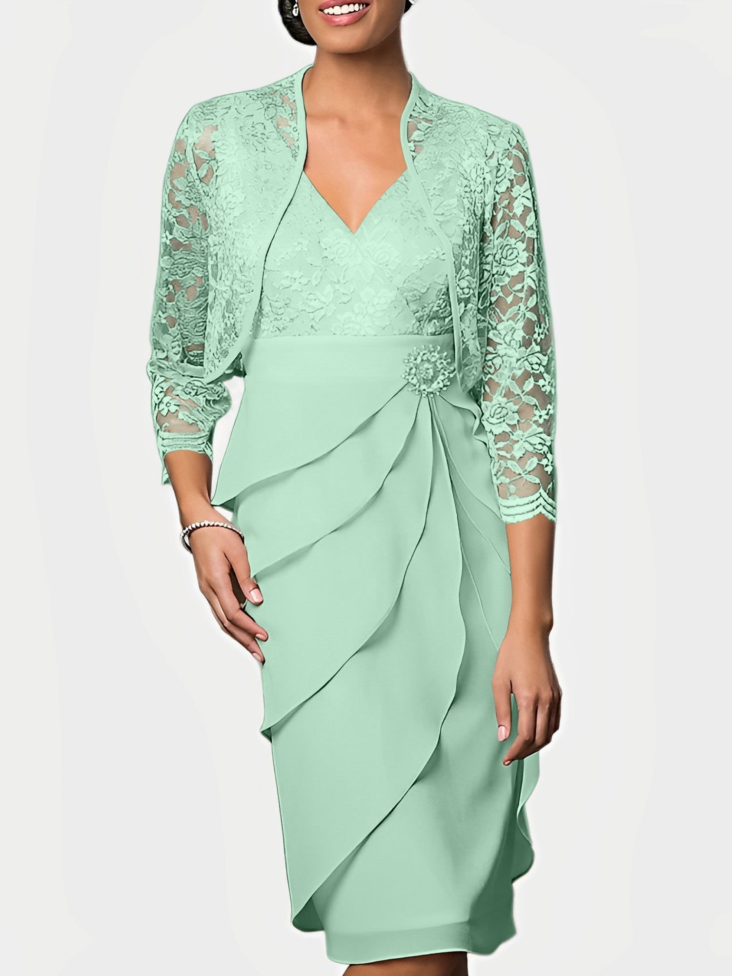 Knee Length V Neck Sheath Mother of the Bride Column Dresses