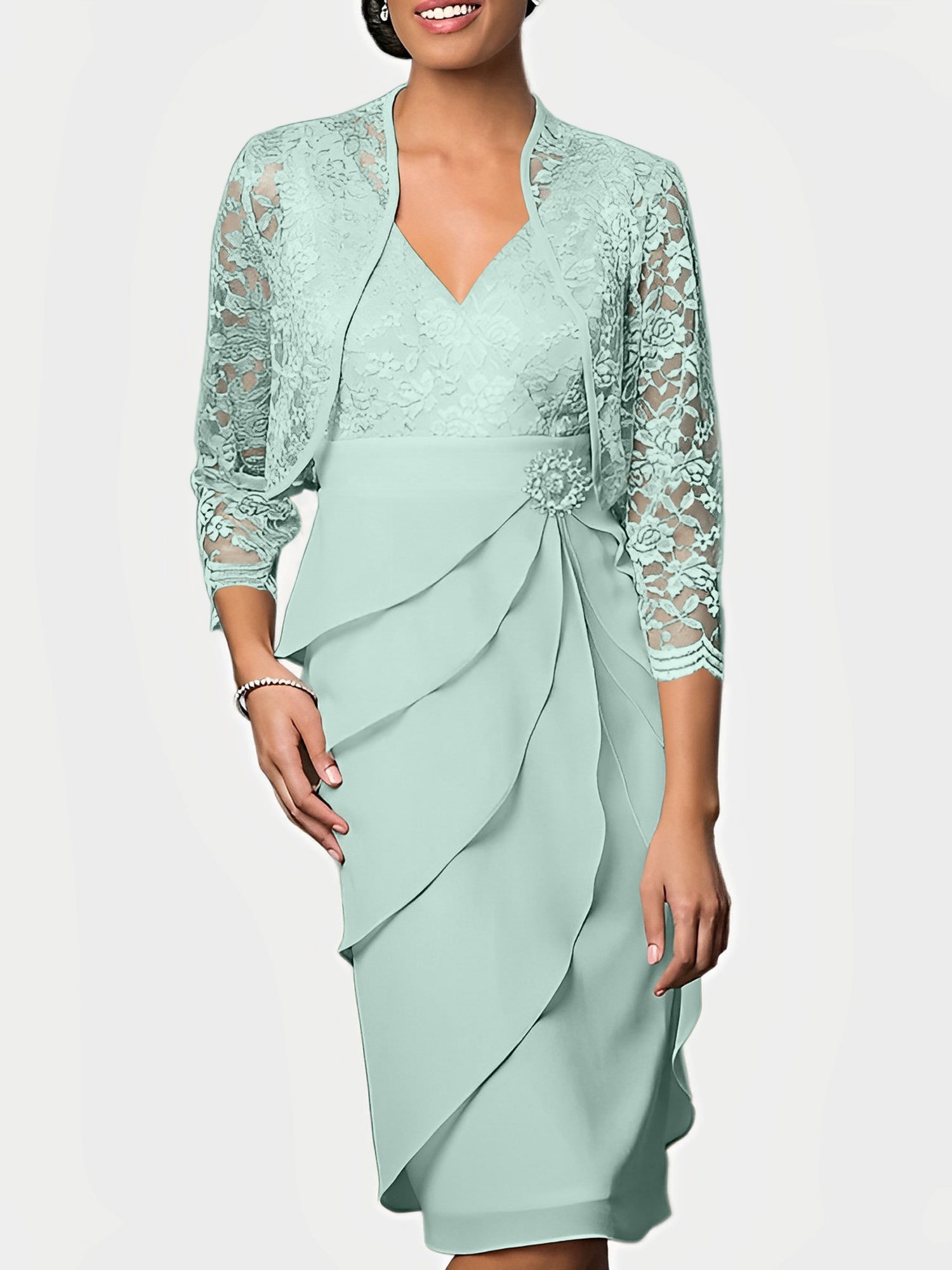 Knee Length V Neck Sheath Mother of the Bride Column Dresses