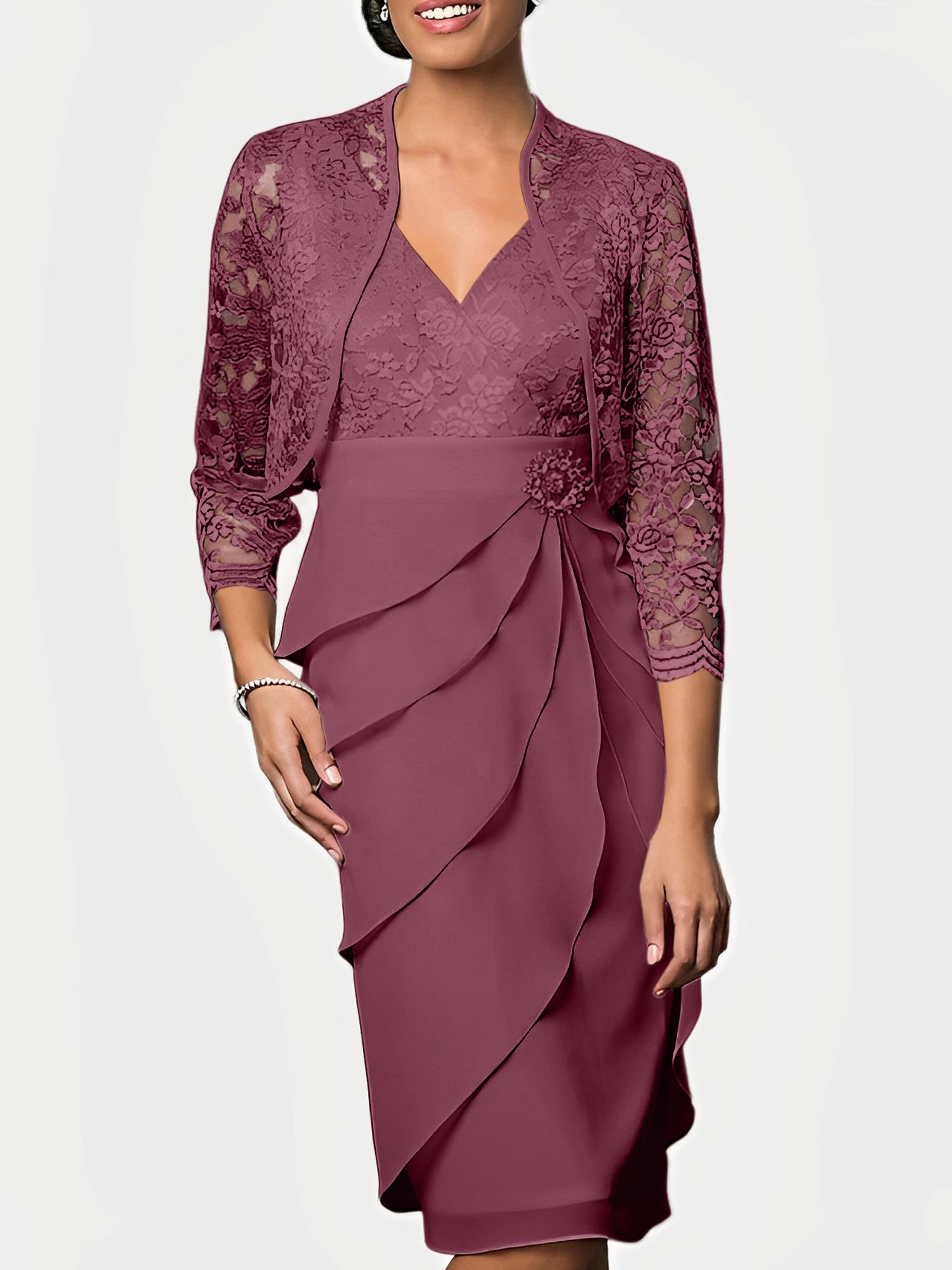 Knee Length V Neck Sheath Mother of the Bride Column Dresses