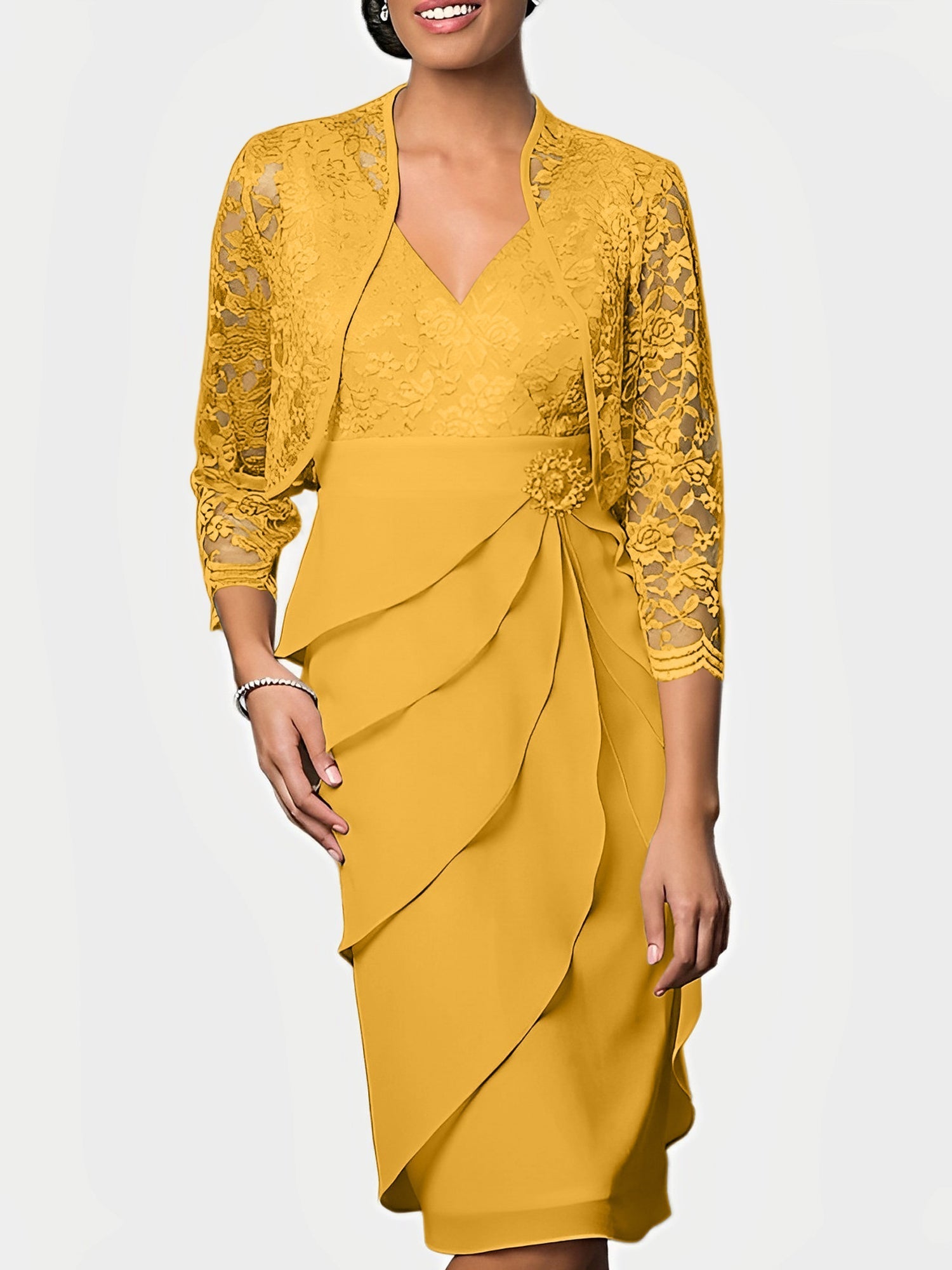 Knee Length V Neck Sheath Mother of the Bride Column Dresses
