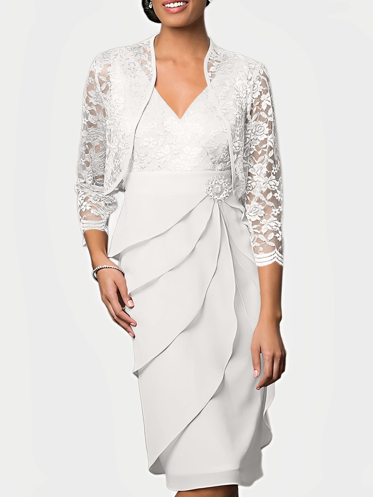 Knee Length V Neck Sheath Mother of the Bride Column Dresses