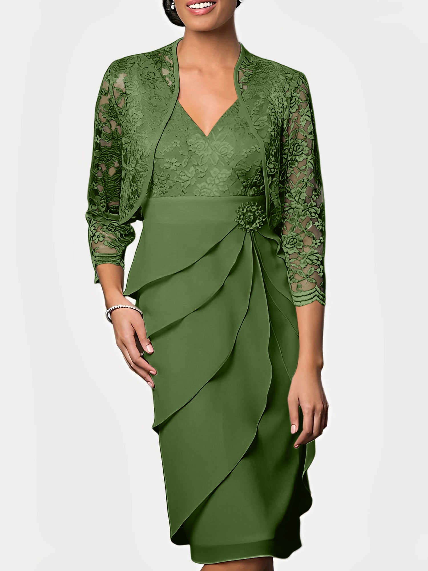 Knee Length V Neck Sheath Mother of the Bride Column Dresses