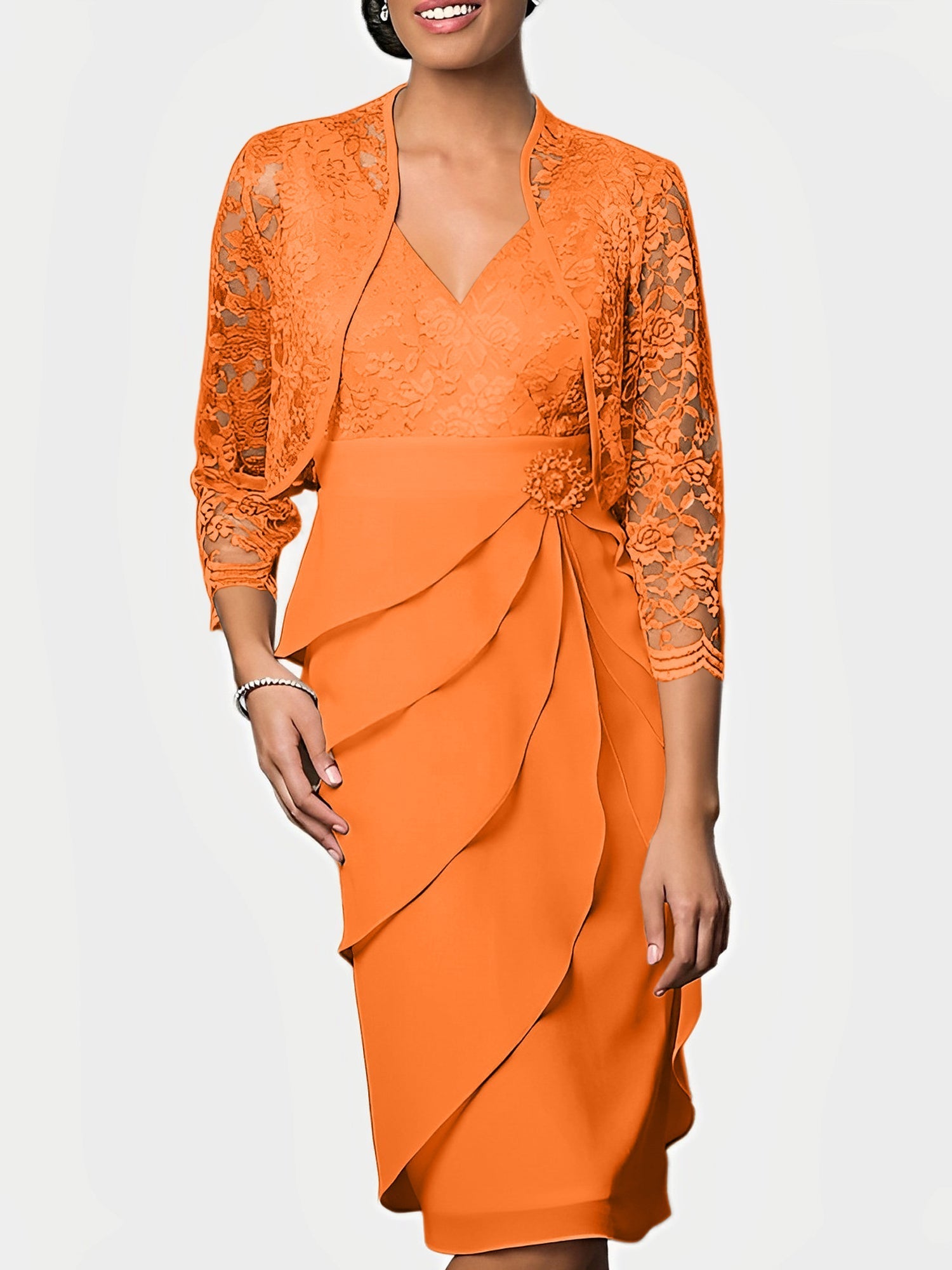 Knee Length V Neck Sheath Mother of the Bride Column Dresses