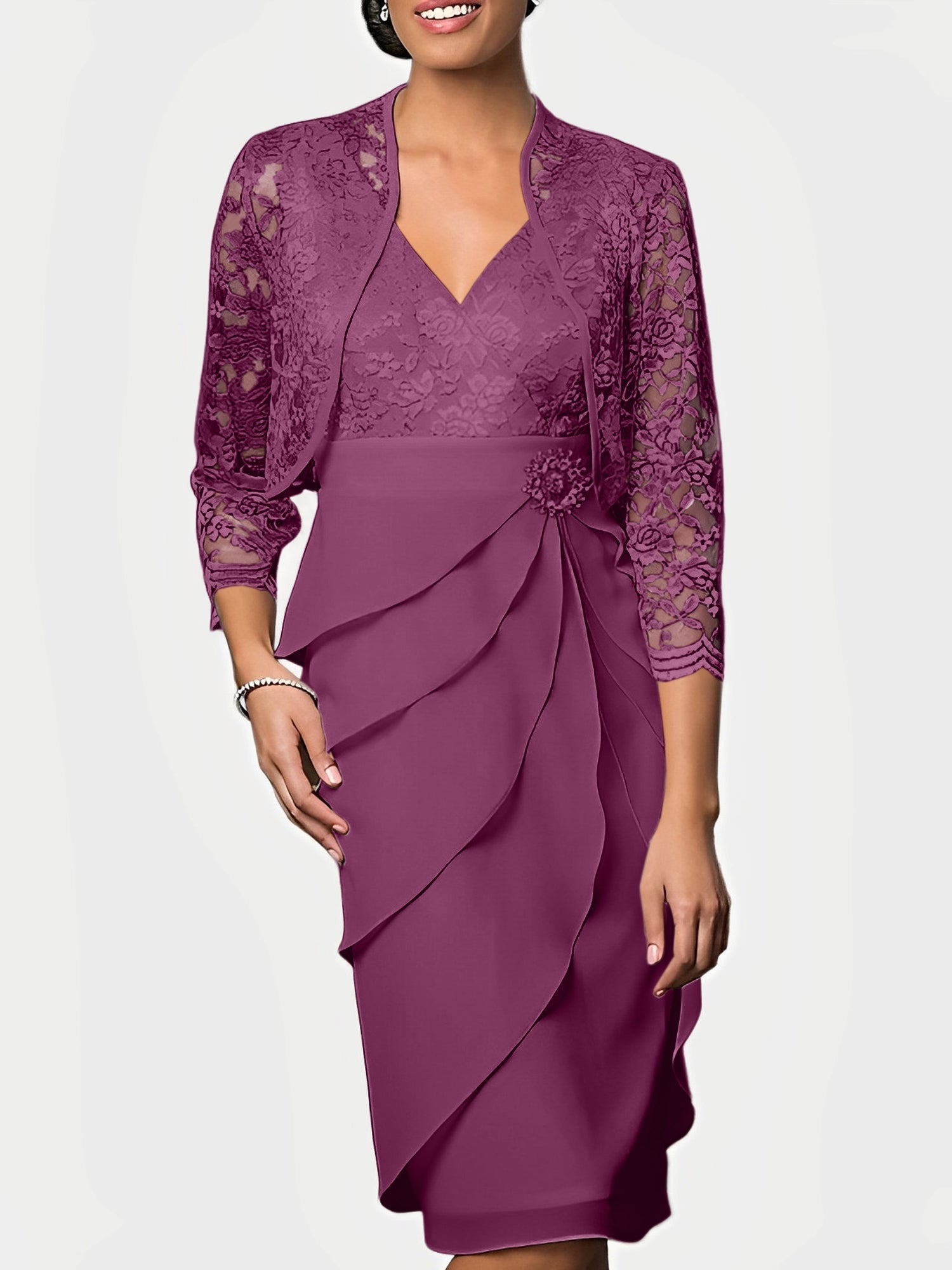 Knee Length V Neck Sheath Mother of the Bride Column Dresses