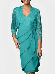 Knee Length V Neck Sheath Mother of the Bride Column Dresses