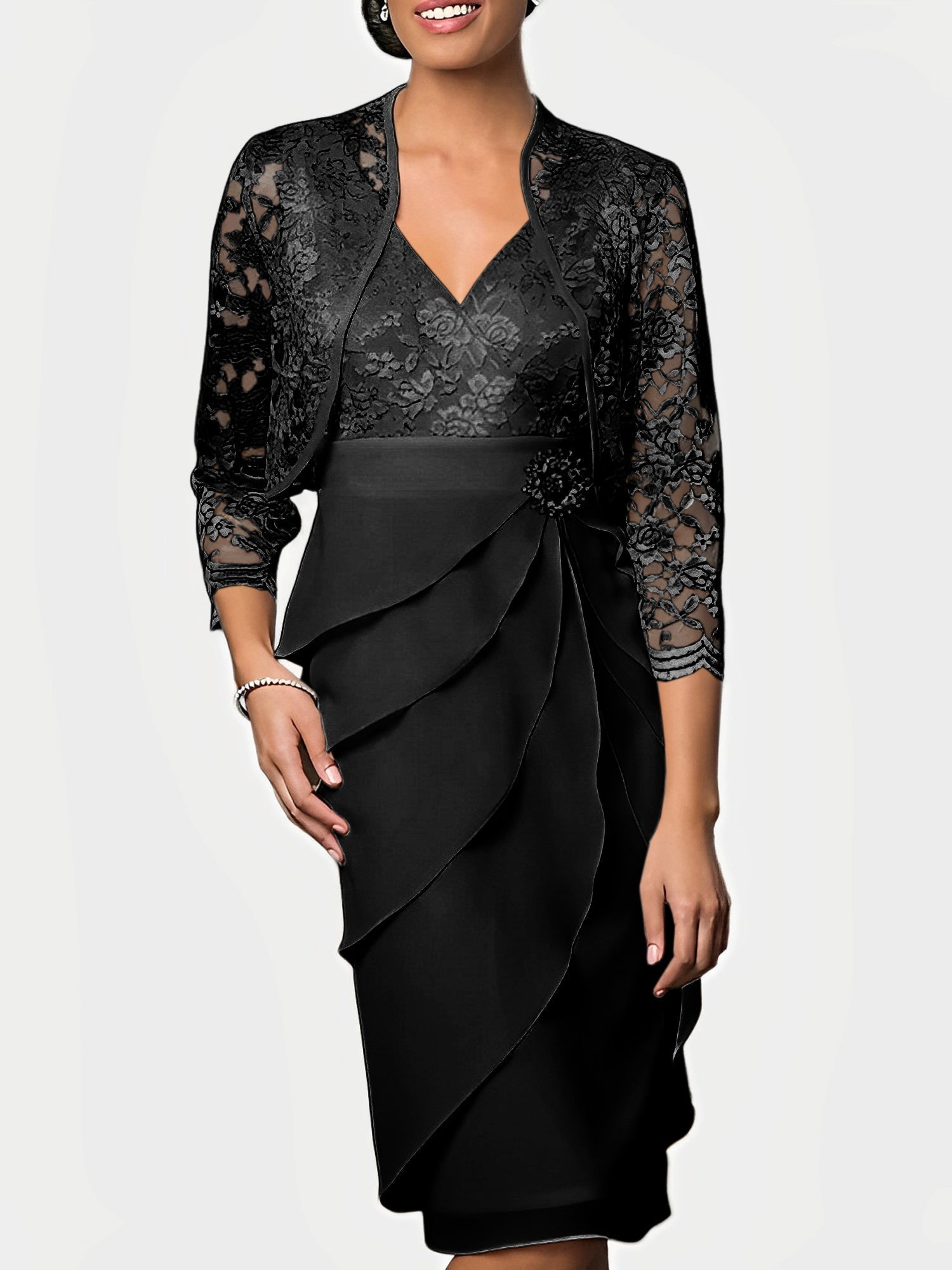 Knee Length V Neck Sheath Mother of the Bride Column Dresses