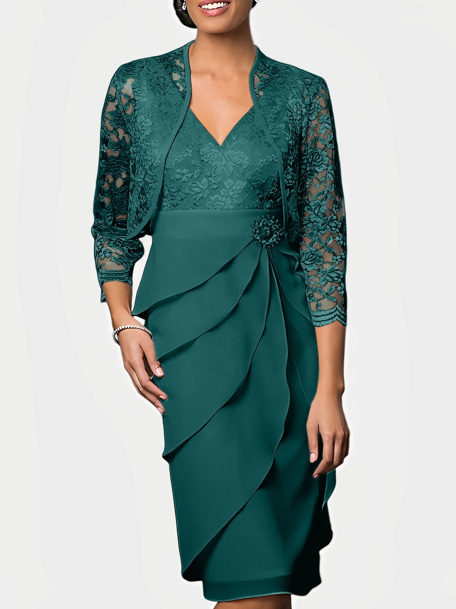Knee Length V Neck Sheath Mother of the Bride Column Dresses