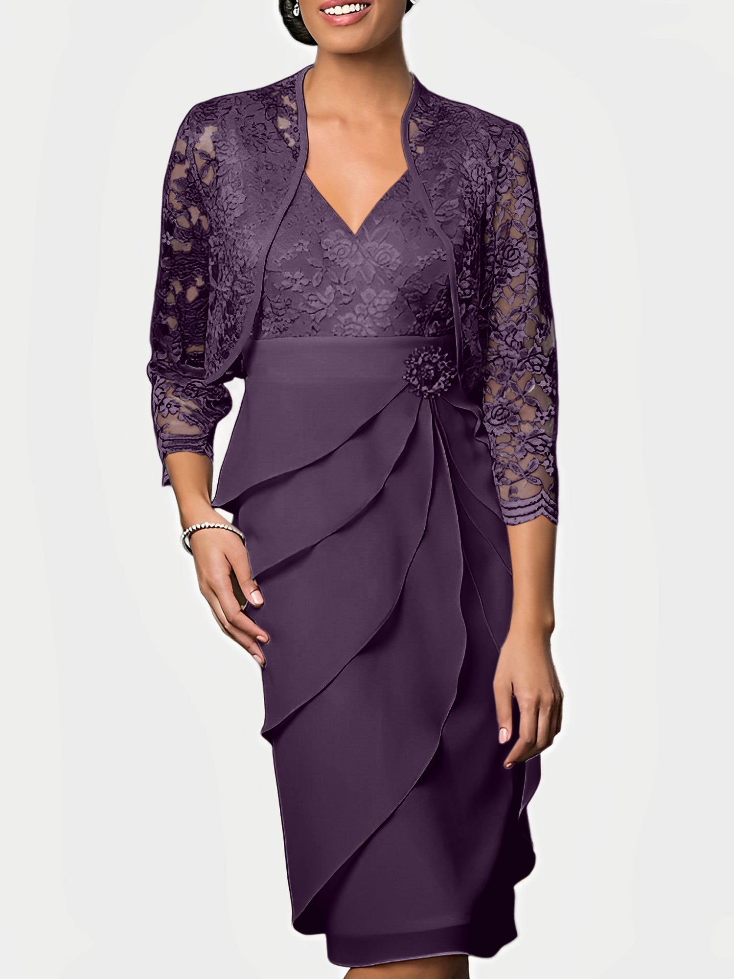 Knee Length V Neck Sheath Mother of the Bride Column Dresses