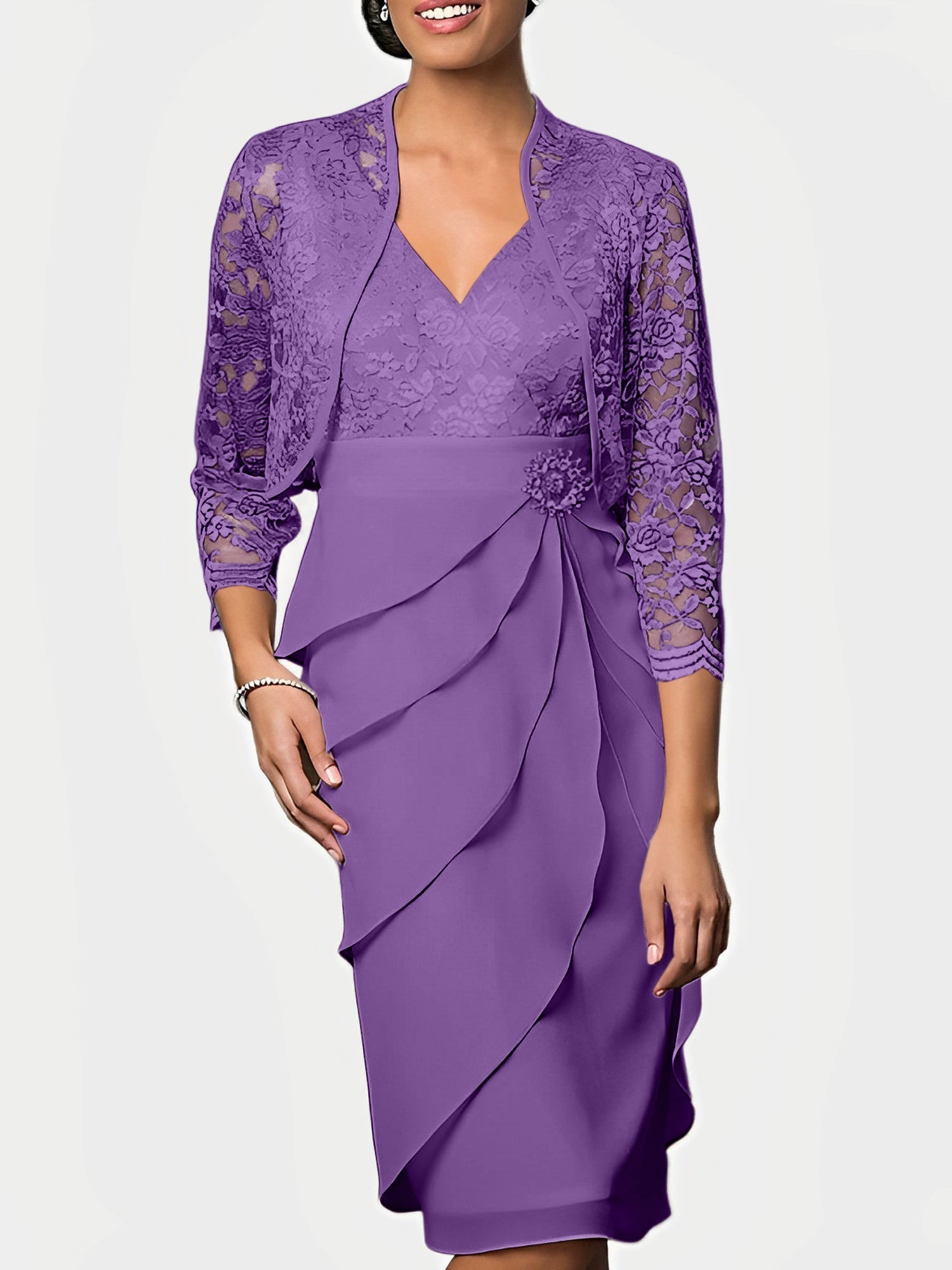 Knee Length V Neck Sheath Mother of the Bride Column Dresses